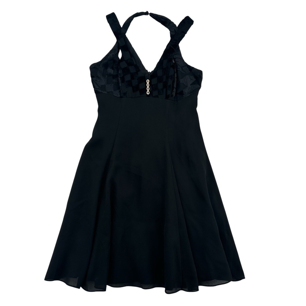 Faviana Size 11 Black Halter Neckline Embellished Sheath Dress Babydoll Straps